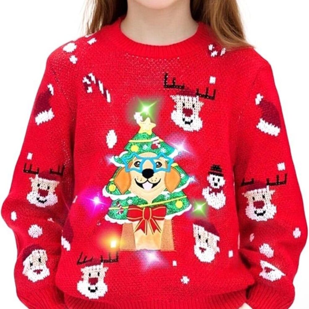 Unisex Kids Light Up Ugly Christmas Sweater  Funny Holiday Pullover - Cute NWT